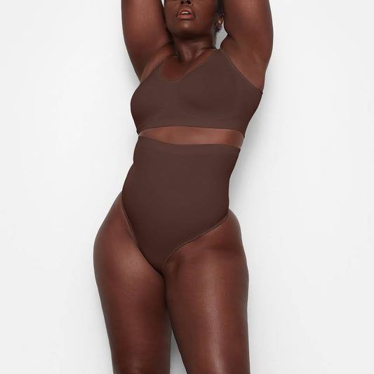 Smooth & Stylish: Chocolate Seamless Tummy Control Thongs. - The True Professional Co